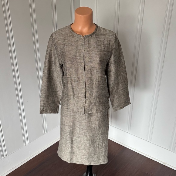 Eileen Fisher Petite 2pc Linen Neutral Skirt Suit Button Up Jacket Set MP - Picture 3 of 14